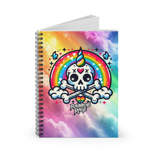Rainbow Rage Skull Spiral Notebook - Ruled Line