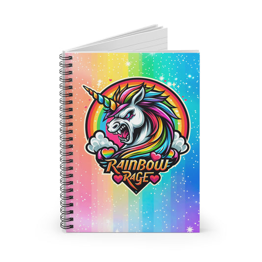 Rainbow Rage Unicorn Spiral Notebook - Lined